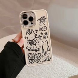 Cell Phone Cases Keychains Lanyards Cartoon Sketching Graffiti Animal Lcuky Cat Butterfly Soft Cover iPhone 15 14 13 12 Pro Max 7 8 Plus X XR XS Shockproof Ca J240518