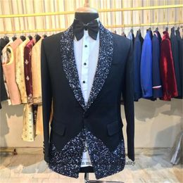 Men's Suits Shiny Sequin Men 2 Pieces Sets Groom Wedding Tuxedos Male Prom Party Blazers Formal Slim Fit Traje De Hombre Elegante