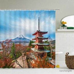 Shower Curtains Washable Shower Curtains Fuji Mountain Cherry Blossoms Scenery 3D Waterproof Fabric Bathroom Large 240X180 Print Shower Curtain