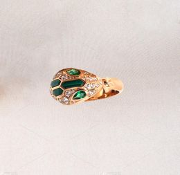 Personalised fashion Colour inlaid with diamond Green Malachite white snake head green eye female index finger ring gift for4861886