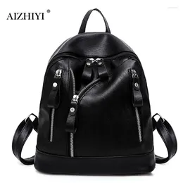 Backpack Style Women Fashion Casual PU Leather Female Feminine Schoolbag For Teenage Girls Solid Black Shoulder Rucksack Travel Bag