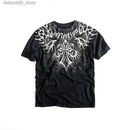Men's T-Shirts 2024 Summer American High Street Harajuku Retro Hip Hop T-shirt Couple Print Loose Joker Simple Casual Short Sleeve Q240425
