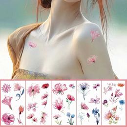 Tattoo Transfer Watercolor Flower Womens New Cherry Blossom Petals Painting Disposable Waterproof and Anti Sweat Temporary Tattoo Sticker 240427