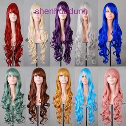 80cm multicolor Cosplay animation wig Harajuku Colour female long curly full head cover