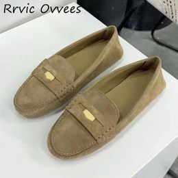 Casual Shoes Flat Sole Round Toe Loafers Women Kid Suede Metal Decor Spring Autumn Retro Outdoor Walking Lazyman Mules