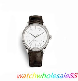 Hot Mens Watches Cellini 50505 Series Silver mechanical watch Brown leather Strap White Dial automatic men watches Male Wristwatches