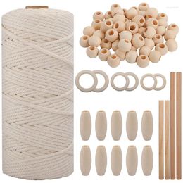 Decorative Figurines Macrame Cotton Cord Set Ropes With Wooden Beads Rings Sticks For Crafts Wall Hanging Plant Hangers