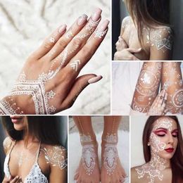 Tattoo Transfer Henna White Lace Tattoo Stickers Bride Wedding Festival Face Neck Chest Arm Hand Foot Body Art Temporary 3D Tattoo Makeup Decals 240427