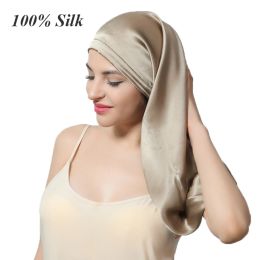 Dresses 100% Silk Sleeping Hair Cap Long Hair Night Silk Sleep Cover for Women for Hair Care 16 Momme