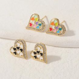 Stud Earrings Women's Cute Fashion Jewellery Enamel Heart Small Fresh Sweet Versatile Party Holiday Gifts