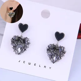 Stud Earrings Kymyad Korean CZ Crystal Fashion Heart Womens Shining Grey Stone Statement Jewellery