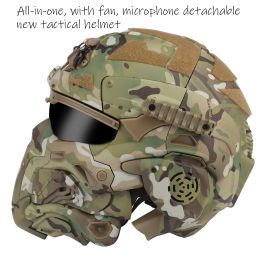 Safety Military Helmet FAST Helmet Builtin Communication Headset Antifog Fan WRonin Assault Helmet Detachable Mask Replacement Lens