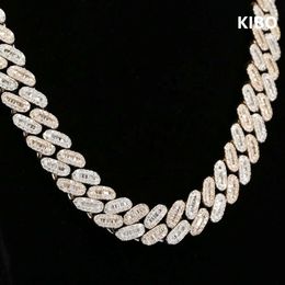 Hip Hop Jewelry Mens Chain Necklace 18mm Sterling Silver Moissanite Baguette Cuban Link Chain