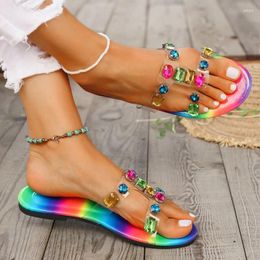 Casual Shoes Women Slipper Woman Summer Flat Heel Roman Rhinestone Sandals Footwear 2024 Women's Gladiator Open Toe Beach Ladies