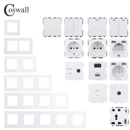 Chargers Coswall E20 Series White Pc Panel Wall Switch Eu French Socket Hdmicompatible Usb Typec 18w Fast Charger Tv Rj45 Module Diy