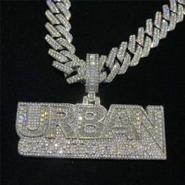 Hip Hop Sier VVS Mayami Moissanite Diamond Street Rap URBAN Splice Letter Pendant Necklace
