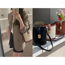 Drawstring Generation Purchase 2024 Korean Niche Designer Joy Xin Rui En The Same Cowhide Handbag Bucket Bag