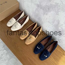 Loro Piano LP Leather Sheep on Slip-on shoe Women's Slip Frosted Tassel Charm Round Head Flat Bottom Shallow Mouth Casual Shoes Shoes