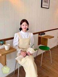 Work Dresses GkyocQ Spring Women Three Piece Sets Elegant Flare Sleeve White Shirt Vest Tops High Waist Long Skirt Dongdaemun Outfit