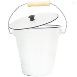 Storage Bottles Enamel Bucket With Lid Metal Ice Buckets For Parties Laundry Room Organization And Can Pail Flower White Container Vase