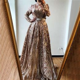 Lange Kaftan marokkanische Ärmel Abend Bury Kleider Dubai High Collar Muslim Frauen formelle Party tragen königsblau Abschlussball Kleid Islamische OCN -Kleider