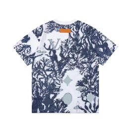 Luxus Unisex T -Shirt mit blauen und weißen Drucken im ganzen Körper Sommer kurzärärmisch bequem und weicher runder Hals kurzärärmisch