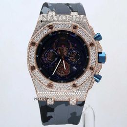 Designer Watch Luxury Automatic Mechanical Watches Fashion Skeleton Hollow Wristwatch Fully Iced Out Real Vvs Moissanite Diamond Dark Military Print Strap Mens Mo