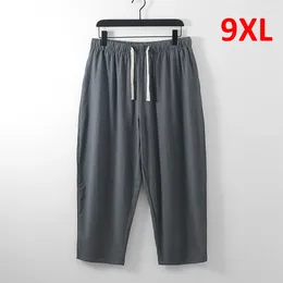 Men's Pants Plus Size 8XL 9XL Summer Solid Colour Linen Men Fashion Casual Ankle-Length Loose Sweatpants Male