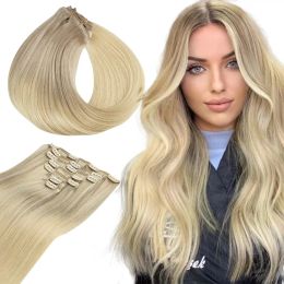 Extensions Remy Clip in Hair Extensions Human Hair Ombre Golden Blonde Balayage Invisible Straight Extensions With Clips 1424inch 120G