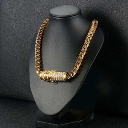 cuban link chain necklaces designer necklace men circular rectangle buckle with diamond stainless steel non tarnish plated gold chains hip hop rapper jewelry gift