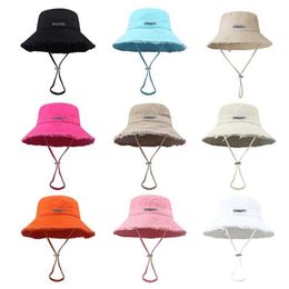 Wide Brim Hats Bucket Hats Teens Frayed Design Bucket Hat Summer Foldable Fisherman Hat with Adjust Chin Rope Anti-uv Hat for Friend Family J240425