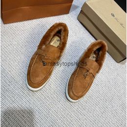 Loro Piano LP slip embellished loafers Charms flat on Walk suede Moccasins wool casual couple Genuine leather women Luxury Designers Dress shoes factory footwear