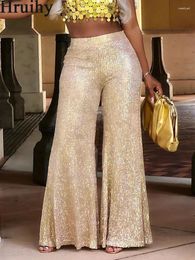 Women's Pants Fashion Women Sequined Wide Leg Straight High Waist Full Length Trousers 2024 Streetwear Fall Stretch Solid Trendy Pant