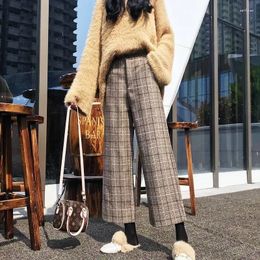 Women's Pants Loose Straight Plaid Wide Leg Female Autumn Winter Fashion Preppy Luxery Style Pockets Casual High Waist Trousers