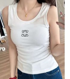 Womens Tanks Camis Anagram-embroidered cotton-blend tank top Shorts Designer T Shirts Suit Knitted Femme Cropped Jersey Ladies Tees Tops Designer Fashion C456776