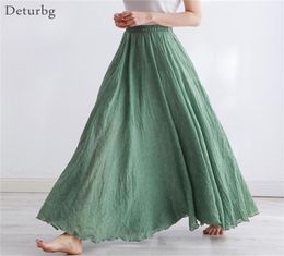 High Quality Cotton Linen Maxi Skirt Womens Casual Elastic High Waist Pleated ALine Beach Skirts Boho Saia Feminina Faldas Jupe 22655938