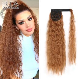 Ponytails Ponytails Long Corn Wavy Ponytail Hair For Women Synthetic Wrap on Clip Hair Ombre Brown Blonde Pony Tail