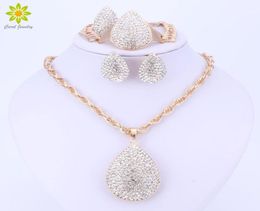 Gold Colour Water Drop Pendant Jewellery Crystal Fashion Dubai Costume Big Jewellery Set Nigerian Wedding African Beads Jewellery Set46545335997