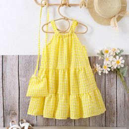 Girl Dresses Baby Girls Sleeveless Dress Summer Ruffled Hem Plaid Print Halter Neck A-Line For Beach Party Cute Clothes
