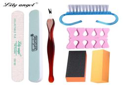 Wholesale- 8Pcs/Set Professional Manicure Tools Set&Kit Nail File Buffer Sanding File Polishing Brush Dead Skin Fork Finger Separator8854694