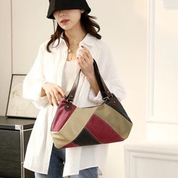 Totes 2024 Retro Spliced Canvas Handbag Fashionable Trendy Simple Shoulder Bag European American Contrast Colour Women's Tote