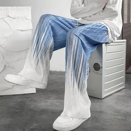 Men Pants Gradient Colour Striped Spring Summer Pants Loose Baggy Elastic Waist Men Trousers Korean Style Wide Leg Men Trousers 240422