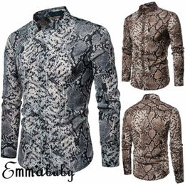 Sexy Snake Pattern Print Slim Fit Shirt Men 2020 Brand New Long Sleeve Men Dress Shirts Hip Hop Streetwear Casual Shirt Camisa2748