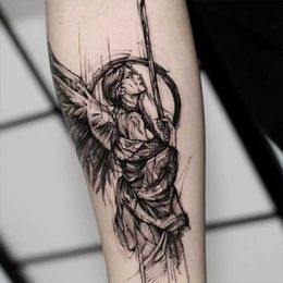 Tattoo Transfer Lasting Herbal Angel Fake Tattoo for Woman Man Arm Art Tattoo Sticker Punk Temporary Tattoos Waterproof Tatuajes Temporales 240426