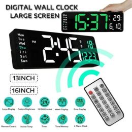 Clocks 13/16inch Wallmounted Digital Wall Clock With Remote Control Large Wall Clocks Temp Date Week Display Memory Table Clock