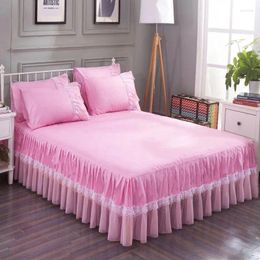 Bed Skirt 3pcs Summer Lace Solid Colour Transparent Gauze Hem Cotton Cover Environmentally Friendly Comfortable Bedding