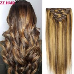 Extensions ZZHAIR 100% Human Remy Hair Extensions 16"26" 8Pcs Set 120g180g Clips In Whole Head Straight Natural