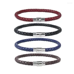 Link Bracelets Fashion Genuine Braided Leather Bracelet Men Women Magnetic Clasps Charm Pulseras Male Female Jewellery