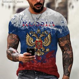 Men's T-Shirts Fashionable Russian bear 3D printed mens T-shirt summer round neck flag short sleeved street clothing oversized top Q240425