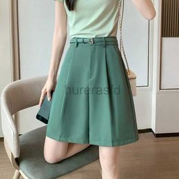 Women's Shorts Business Casual Ladies High Waist Womens Clothing Summer Office Lady Solid Shorts Temperament Belt Straight Wide Leg Pants d240426